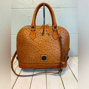 Dooney & Bourke Ostrich Domed Zip Satchel-Caramel